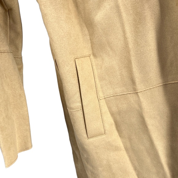 Zara Coat Camel Hooded Faux Suede Open Front Belted Pockets Size Small New - Picture 4 of 7